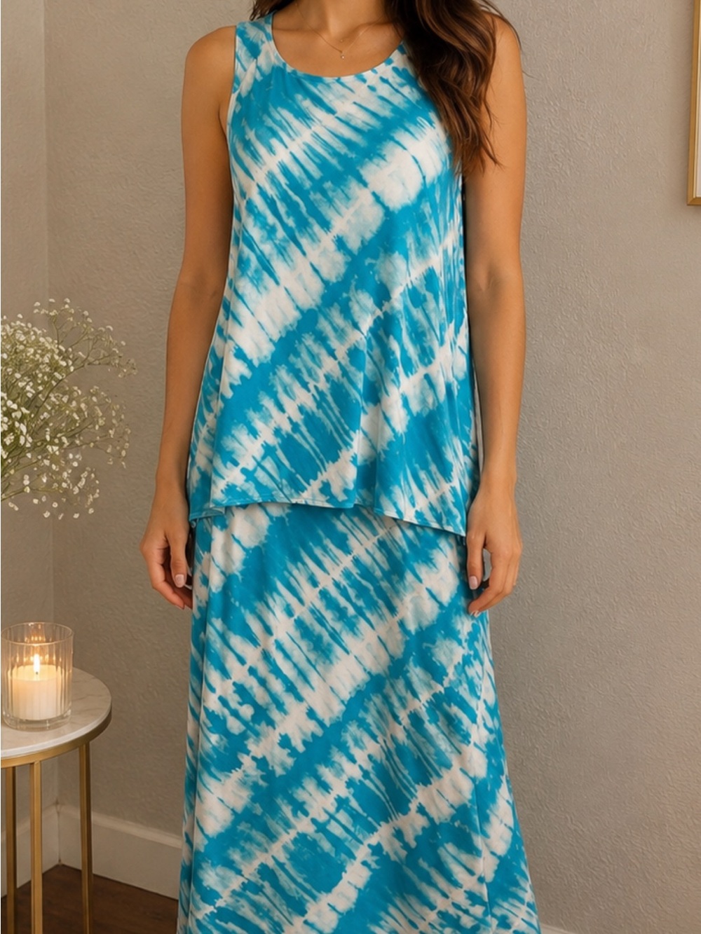 Chico's Turquoise and White Tie-Dye Maxi Skirt Set